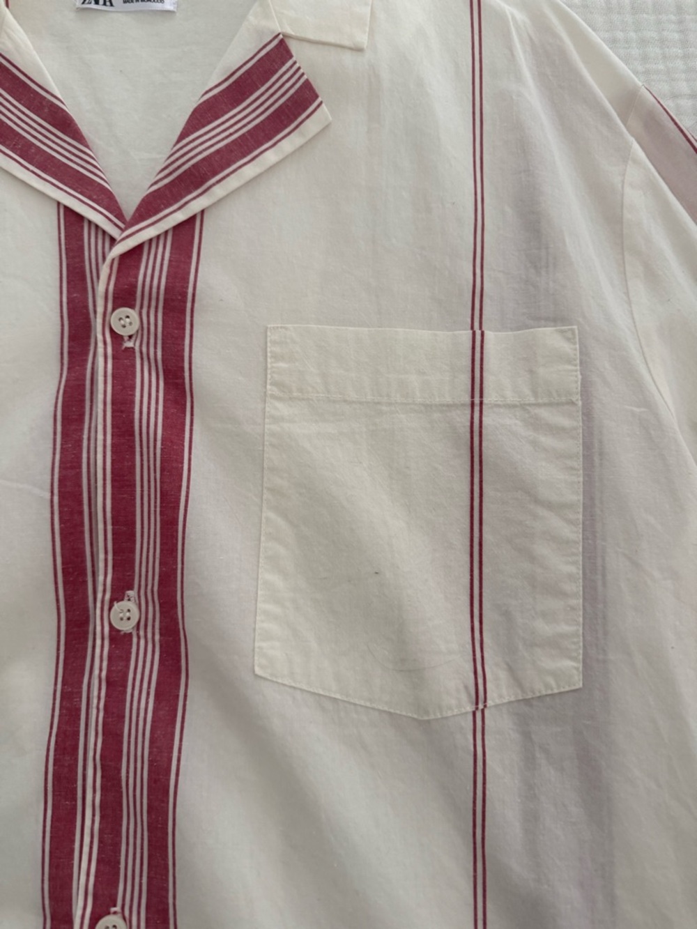 Zara Cream Button-Up Blouse with Red Stripe - Picture 3 of 4